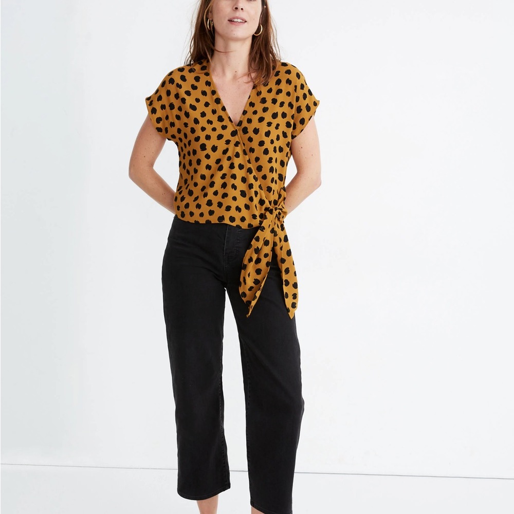 Madewell sash-tie wrap mustard blouse (Small)
